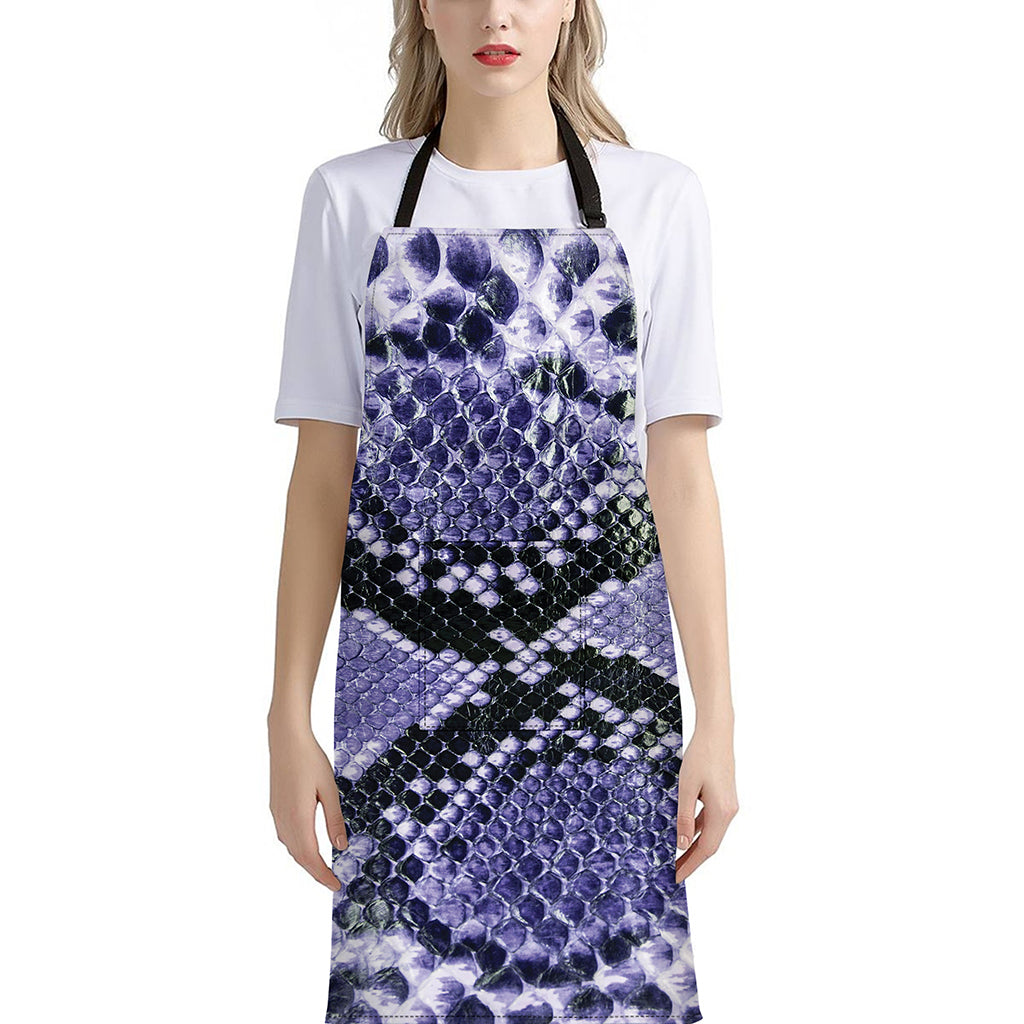 Blue And Black Snakeskin Print Bib Apron With Pocket