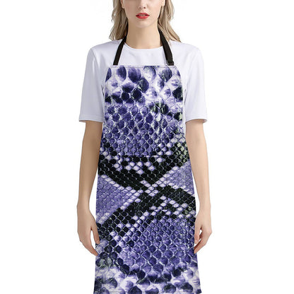 Blue And Black Snakeskin Print Bib Apron With Pocket