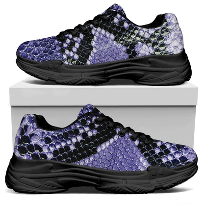 Blue And Black Snakeskin Print Black Chunky Shoes