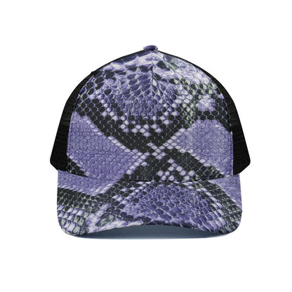 Blue And Black Snakeskin Print Black Mesh Trucker Cap