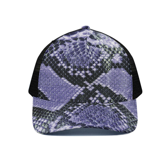 Blue And Black Snakeskin Print Black Mesh Trucker Cap