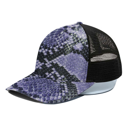 Blue And Black Snakeskin Print Black Mesh Trucker Cap
