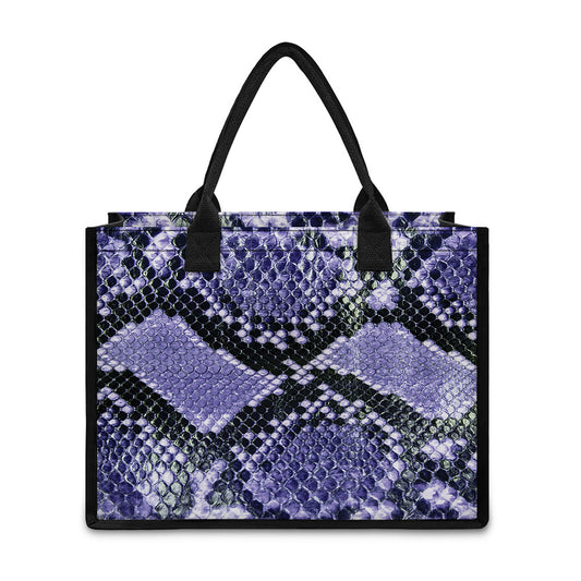 Blue And Black Snakeskin Print Canvas Tote Bag
