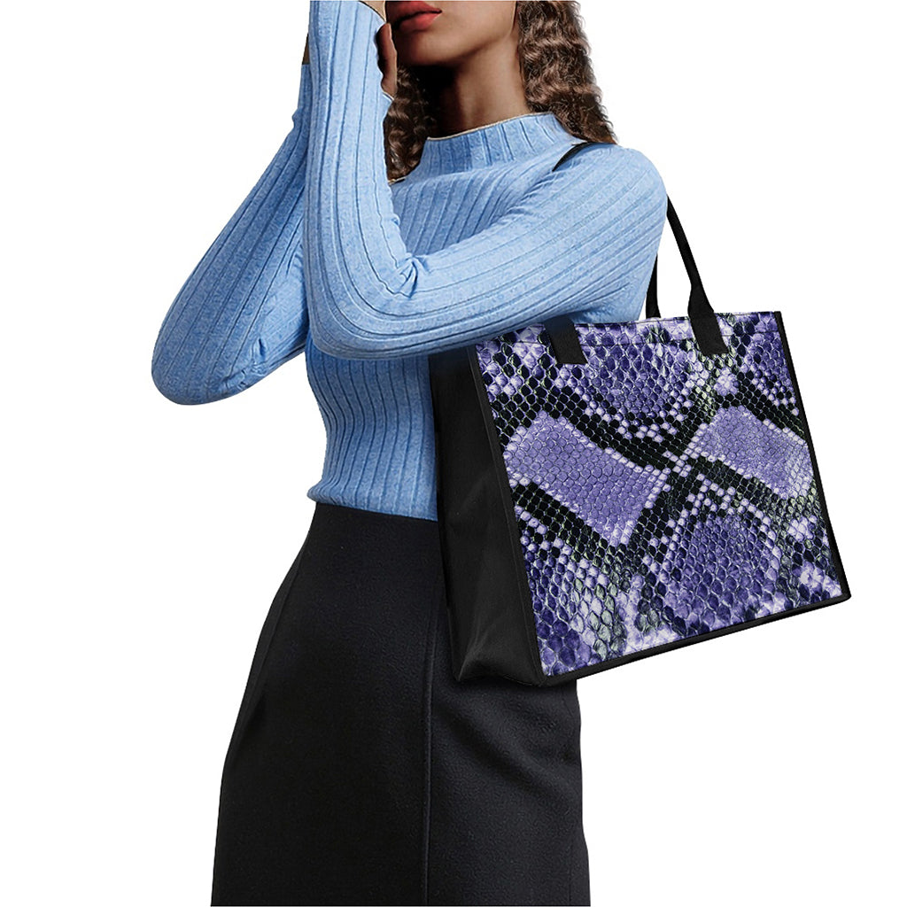 Blue And Black Snakeskin Print Canvas Tote Bag