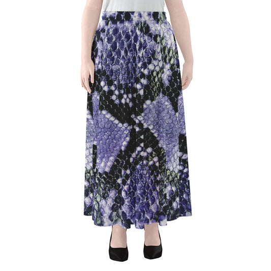 Blue And Black Snakeskin Print Chiffon Maxi Skirt