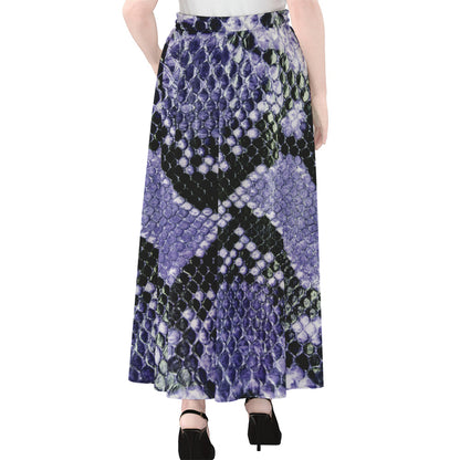 Blue And Black Snakeskin Print Chiffon Maxi Skirt