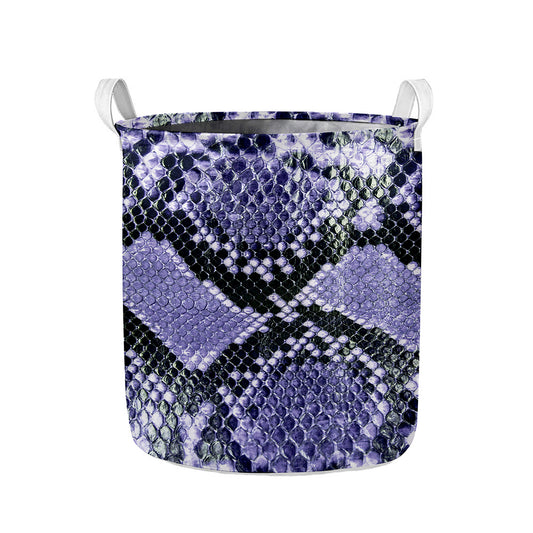 Blue And Black Snakeskin Print Collapsible Laundry Basket