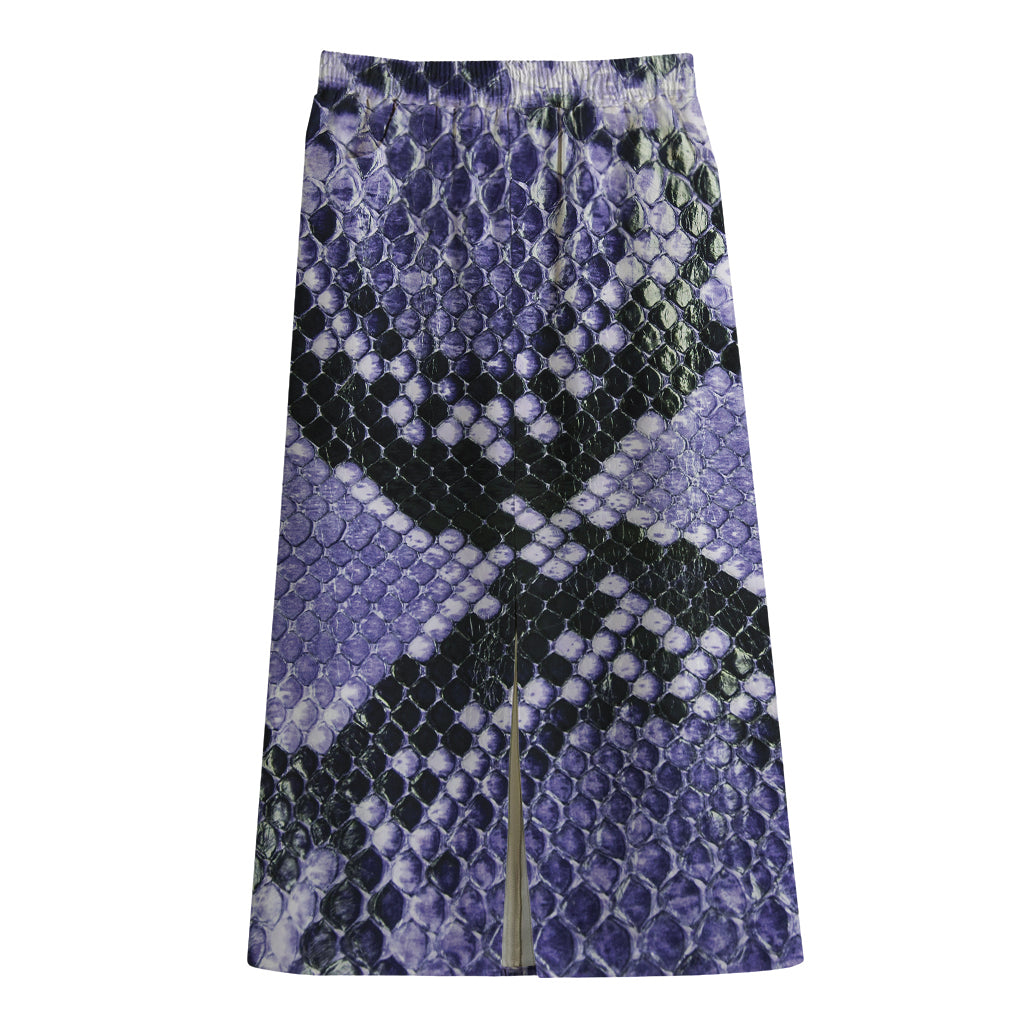 Blue And Black Snakeskin Print Cotton Front Slit Maxi Skirt