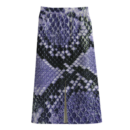 Blue And Black Snakeskin Print Cotton Front Slit Maxi Skirt