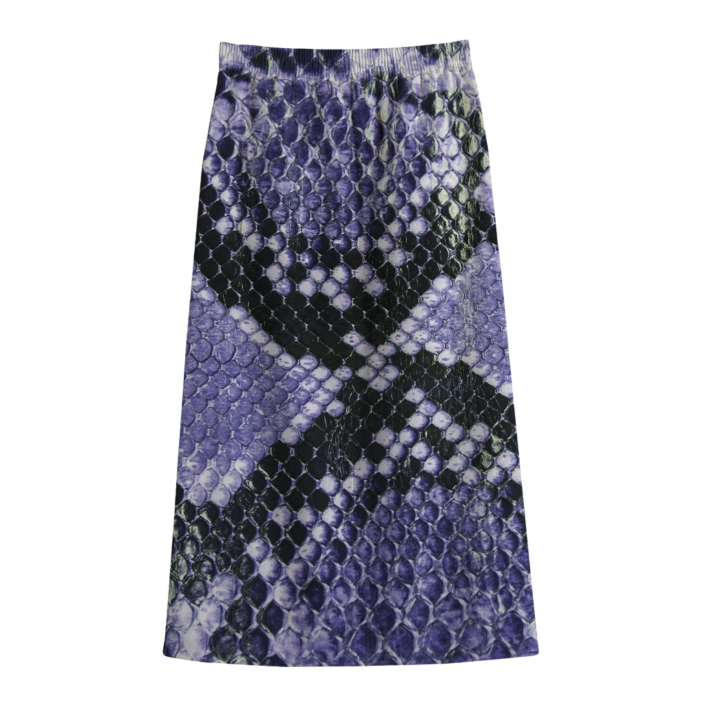 Blue And Black Snakeskin Print Cotton Front Slit Maxi Skirt