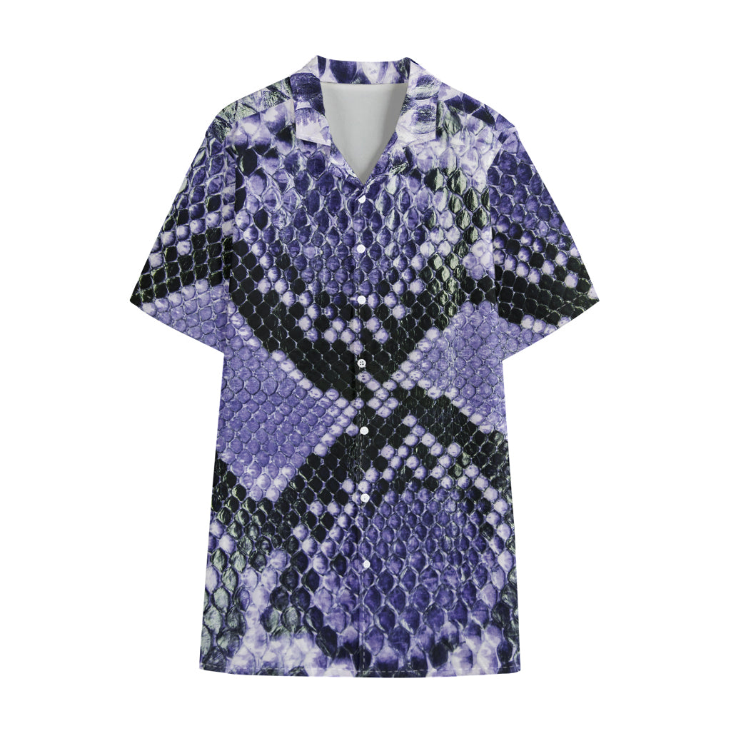 Blue And Black Snakeskin Print Cotton Hawaiian Shirt
