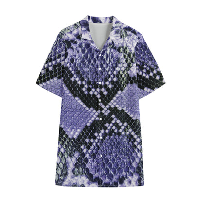 Blue And Black Snakeskin Print Cotton Hawaiian Shirt