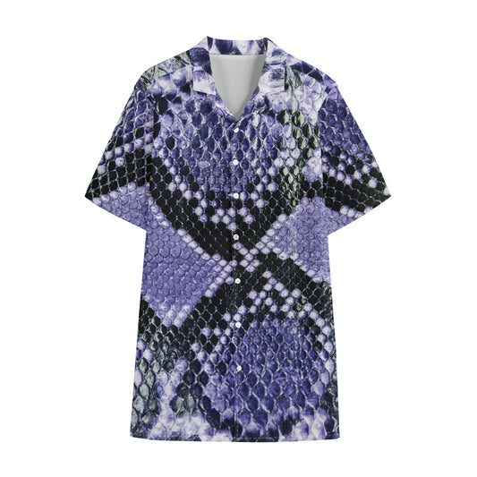 Blue And Black Snakeskin Print Cotton Hawaiian Shirt