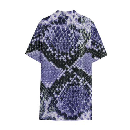 Blue And Black Snakeskin Print Cotton Hawaiian Shirt