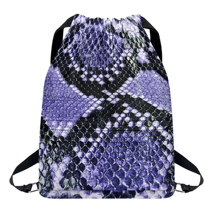 Blue And Black Snakeskin Print Drawstring Backpack