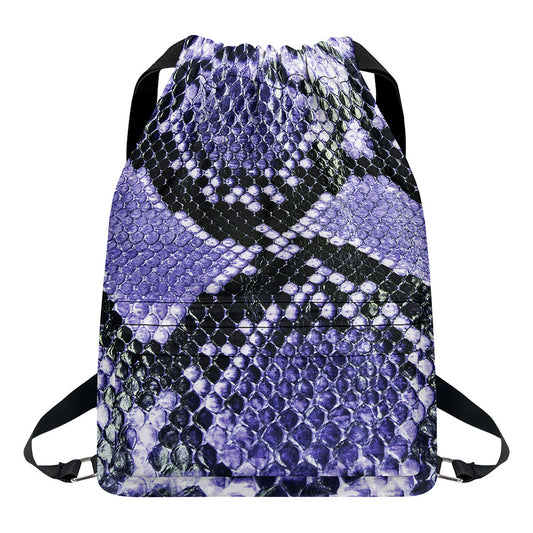 Blue And Black Snakeskin Print Drawstring Backpack