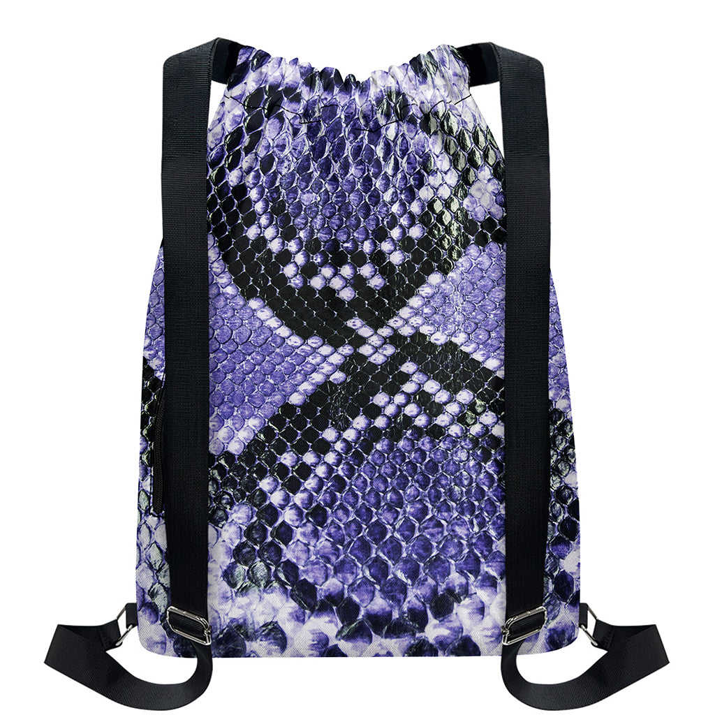 Blue And Black Snakeskin Print Drawstring Backpack
