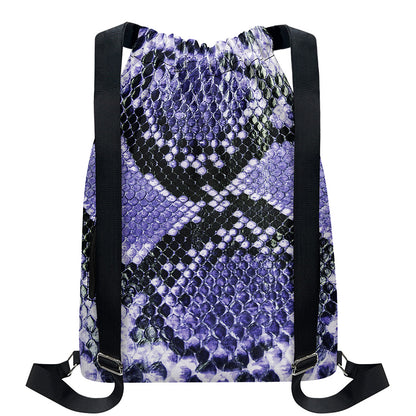 Blue And Black Snakeskin Print Drawstring Backpack