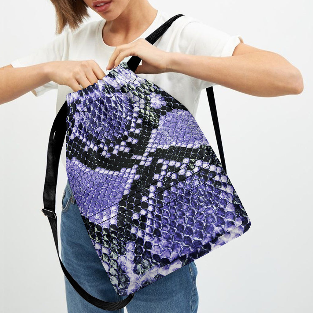 Blue And Black Snakeskin Print Drawstring Backpack