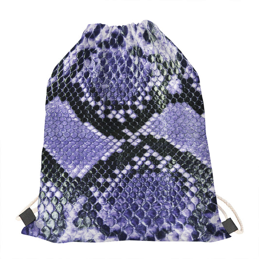 Blue And Black Snakeskin Print Drawstring Bag