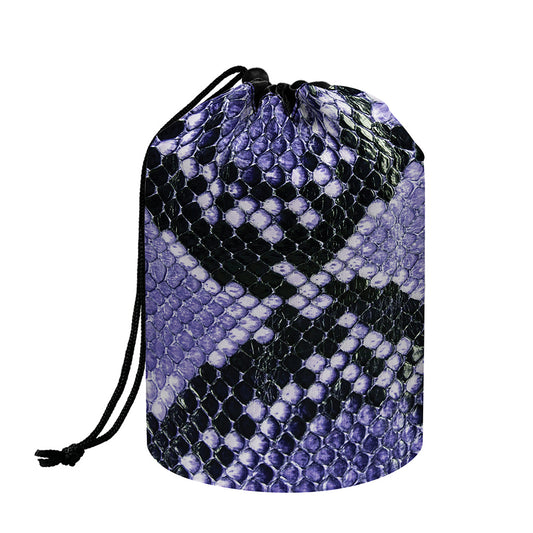 Blue And Black Snakeskin Print Drawstring Makeup Bag