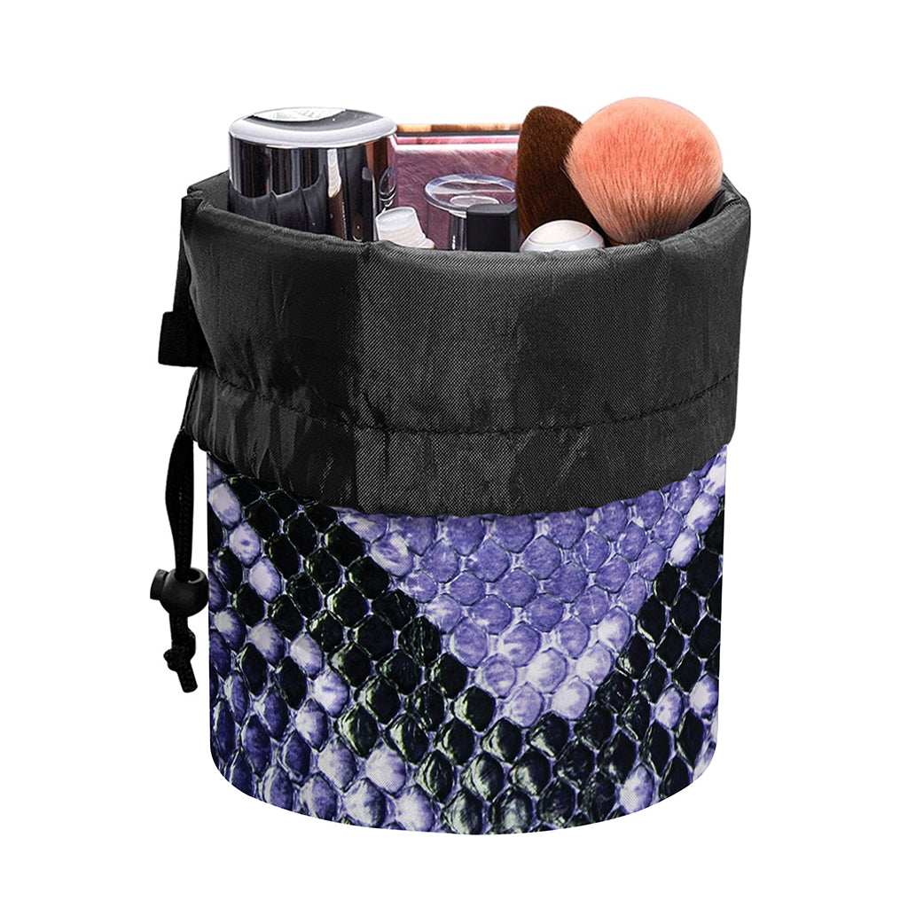Blue And Black Snakeskin Print Drawstring Makeup Bag