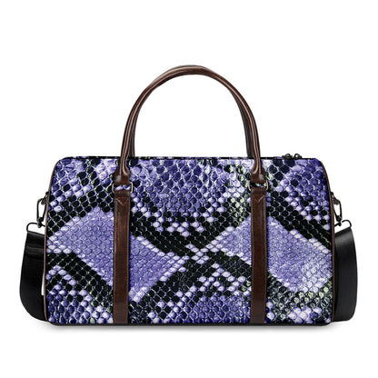 Blue And Black Snakeskin Print Duffle Bag