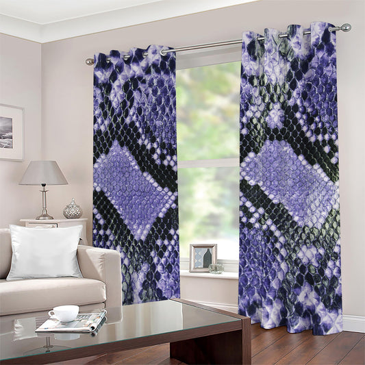 Blue And Black Snakeskin Print Extra Wide Grommet Curtains