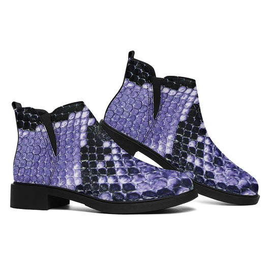 Blue And Black Snakeskin Print Flat Ankle Boots