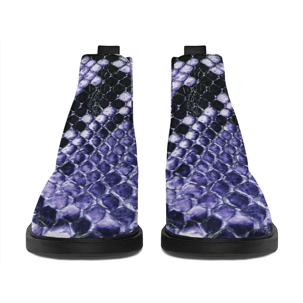 Blue And Black Snakeskin Print Flat Ankle Boots