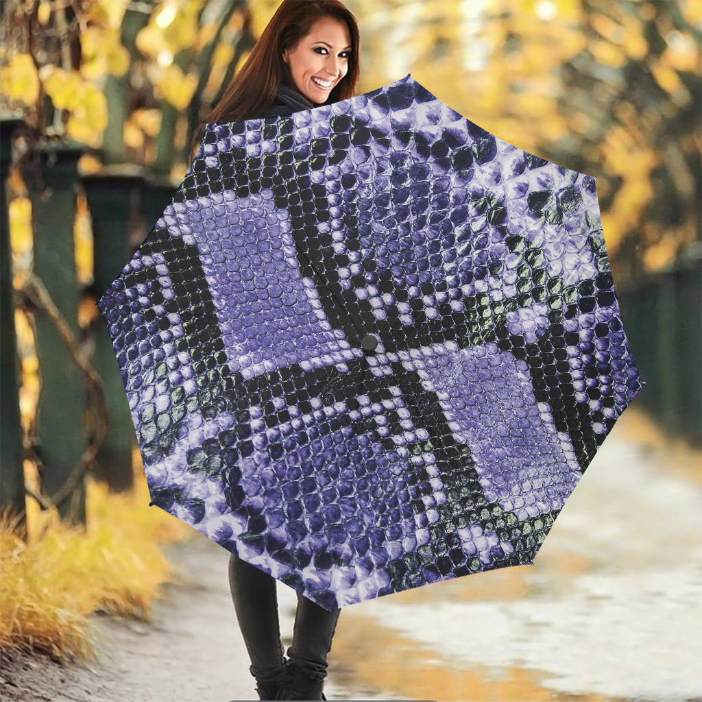 Blue And Black Snakeskin Print Foldable Umbrella