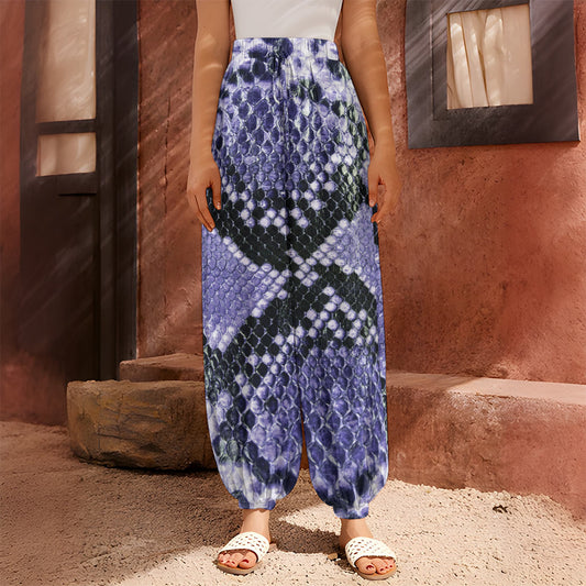 Blue And Black Snakeskin Print Harem Pants