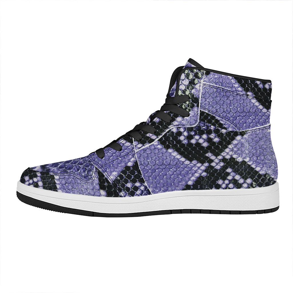 Blue And Black Snakeskin Print High Top Leather Sneakers