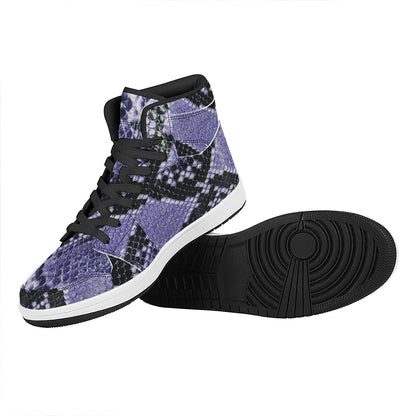 Blue And Black Snakeskin Print High Top Leather Sneakers