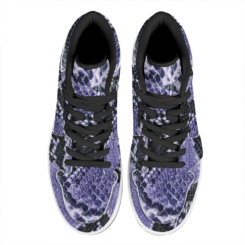 Blue And Black Snakeskin Print High Top Leather Sneakers