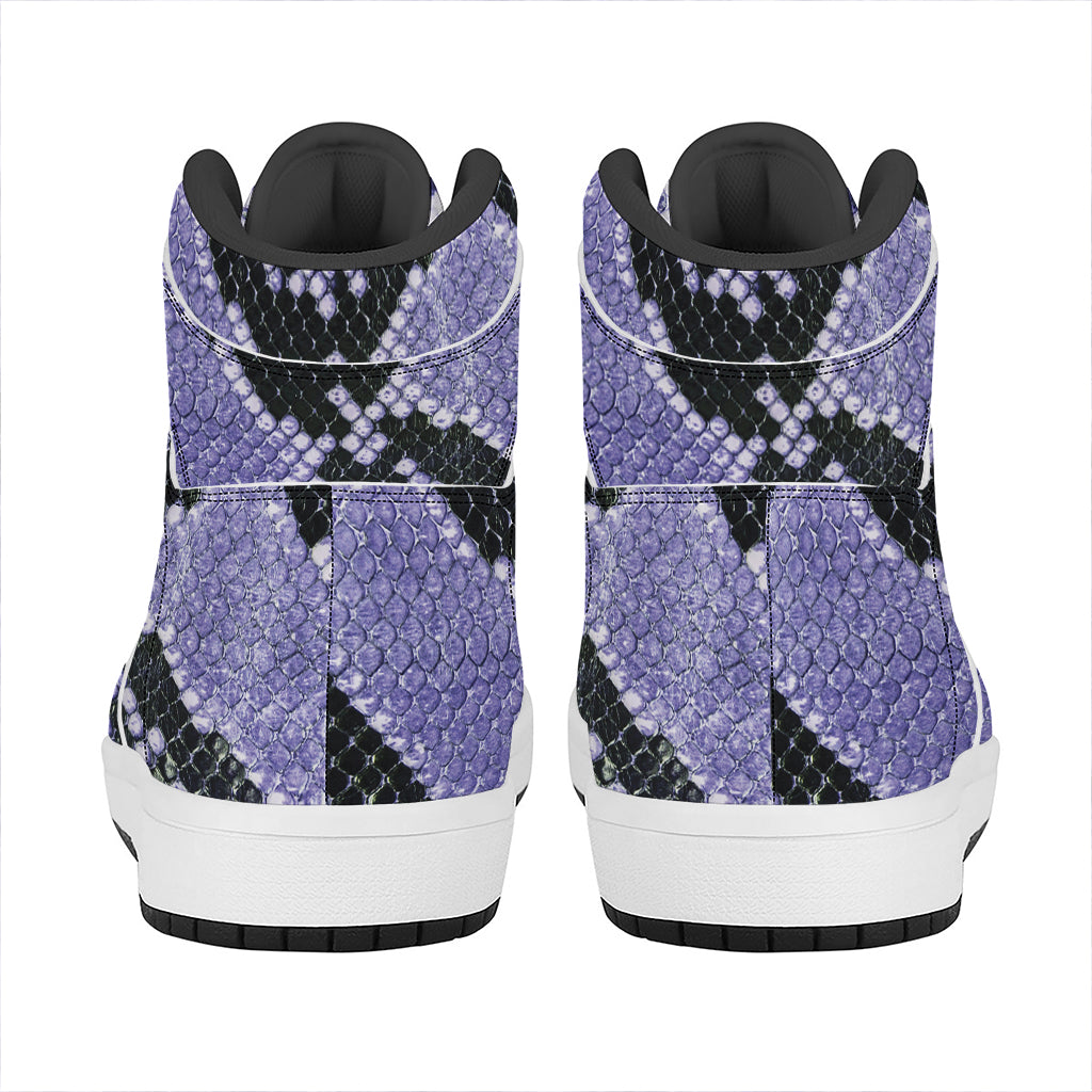 Blue And Black Snakeskin Print High Top Leather Sneakers