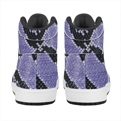 Blue And Black Snakeskin Print High Top Leather Sneakers