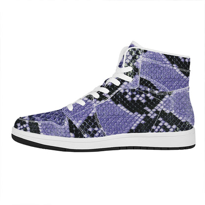 Blue And Black Snakeskin Print High Top Leather Sneakers