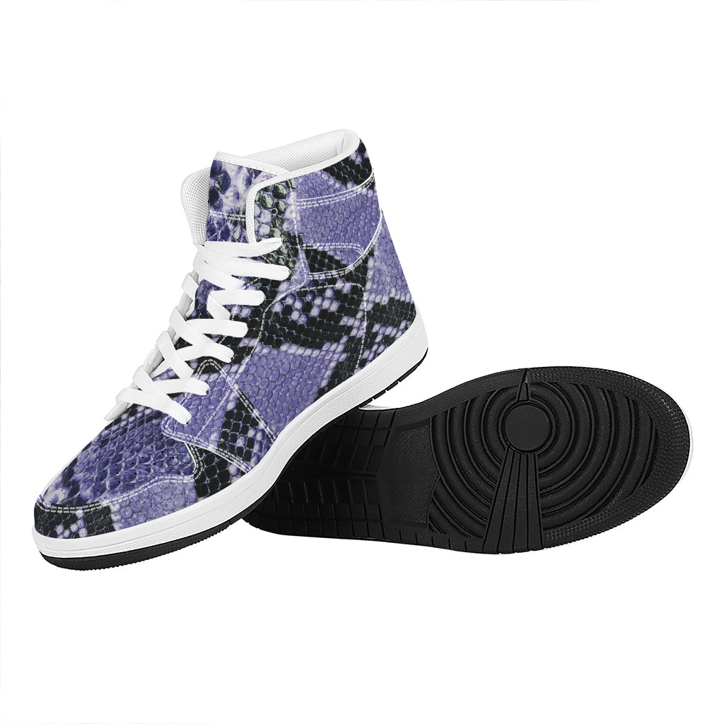 Blue And Black Snakeskin Print High Top Leather Sneakers