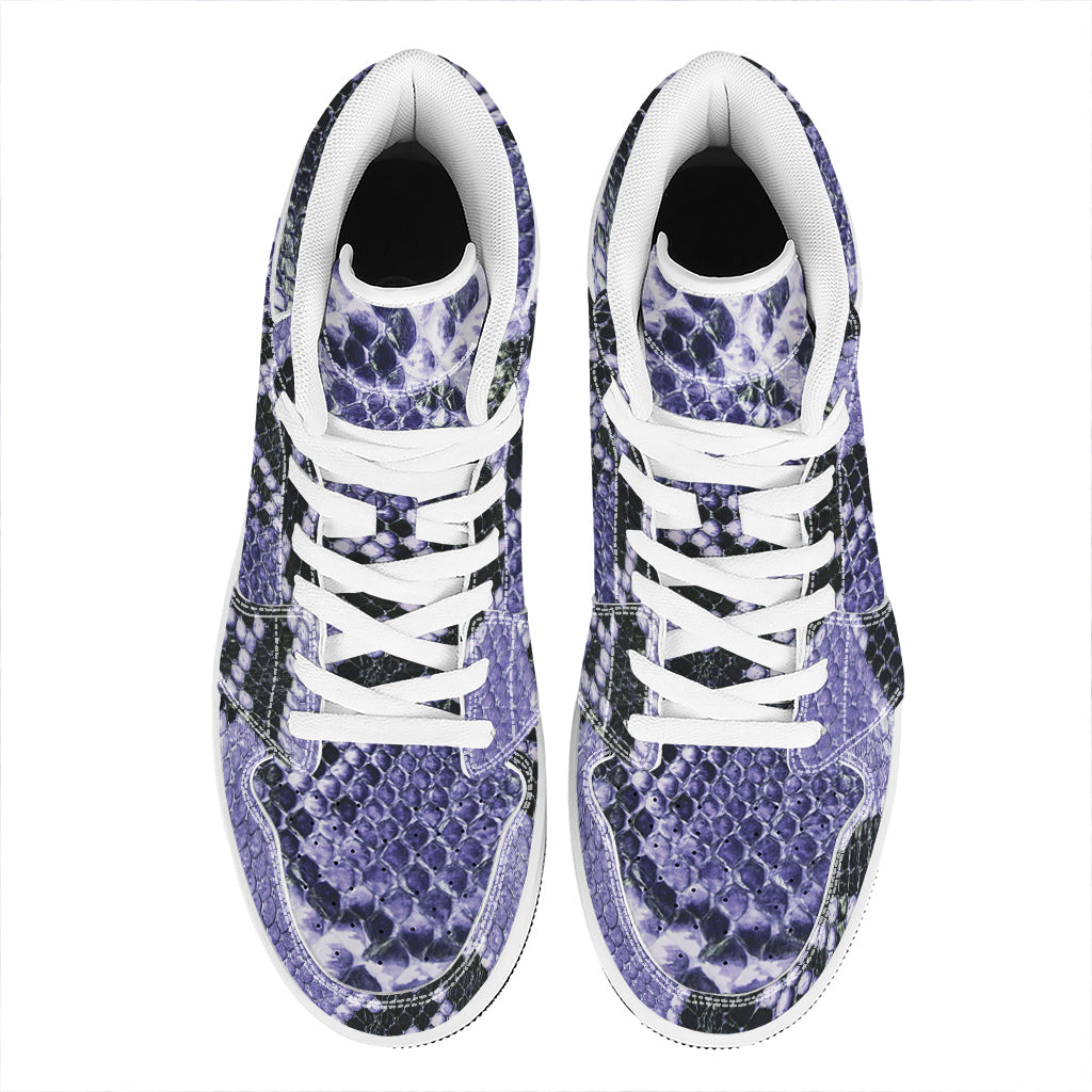 Blue And Black Snakeskin Print High Top Leather Sneakers