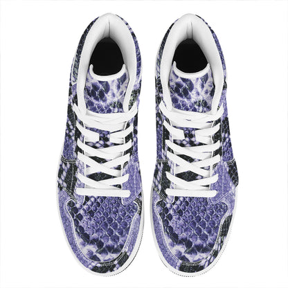 Blue And Black Snakeskin Print High Top Leather Sneakers