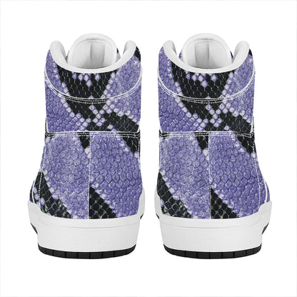 Blue And Black Snakeskin Print High Top Leather Sneakers