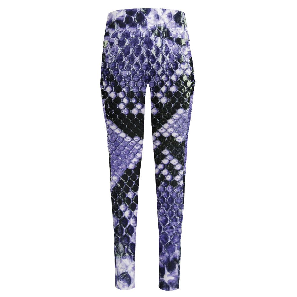 Blue And Black Snakeskin Print High-Waisted Pocket Leggings