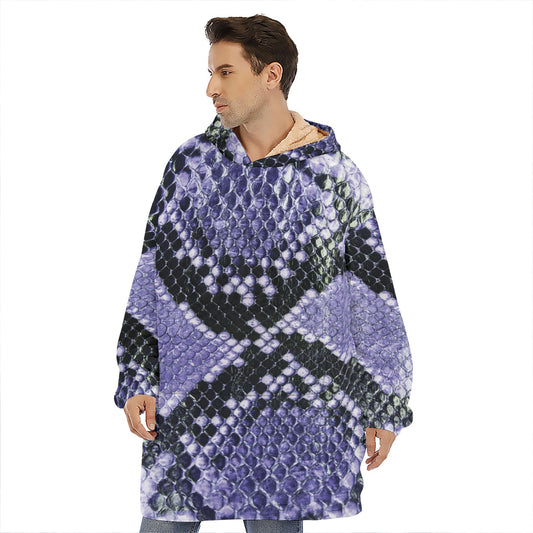 Blue And Black Snakeskin Print Hoodie Blanket