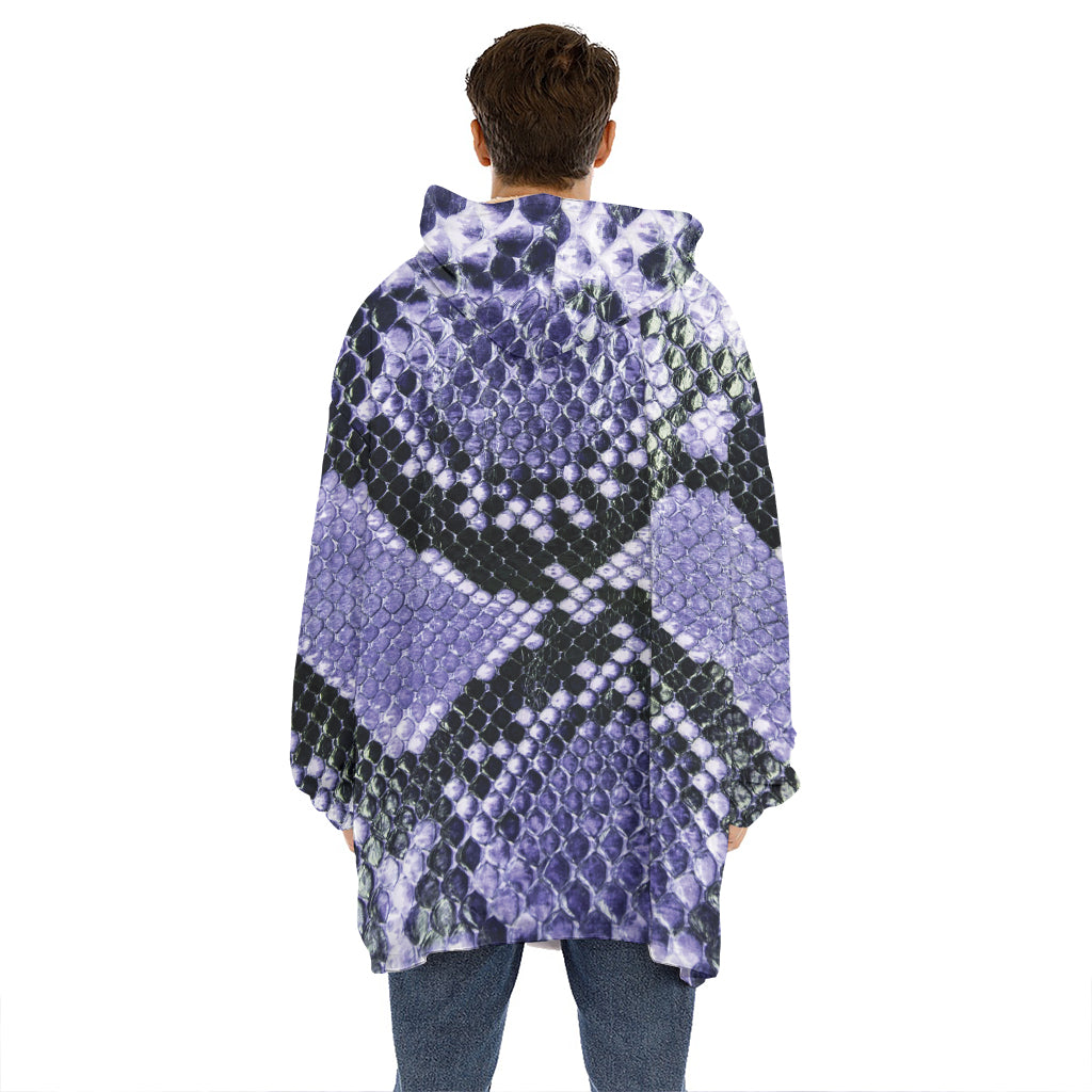 Blue And Black Snakeskin Print Hoodie Blanket