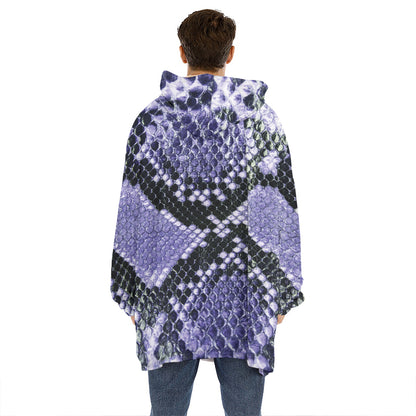 Blue And Black Snakeskin Print Hoodie Blanket