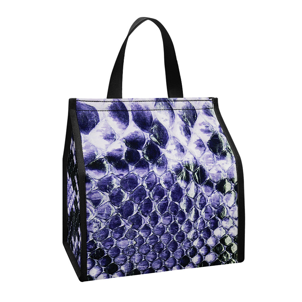 Blue And Black Snakeskin Print Insulated Lunch Tote
