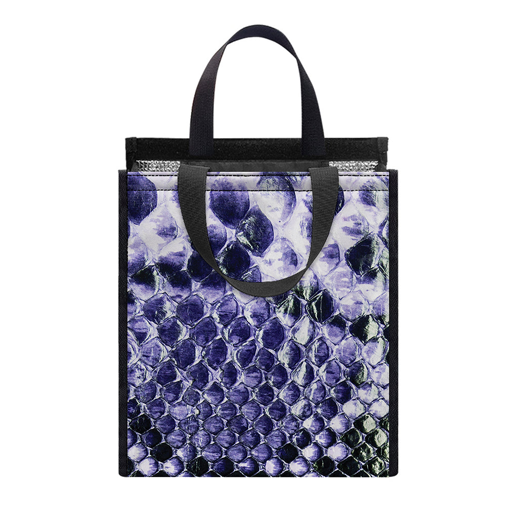 Blue And Black Snakeskin Print Insulated Lunch Tote