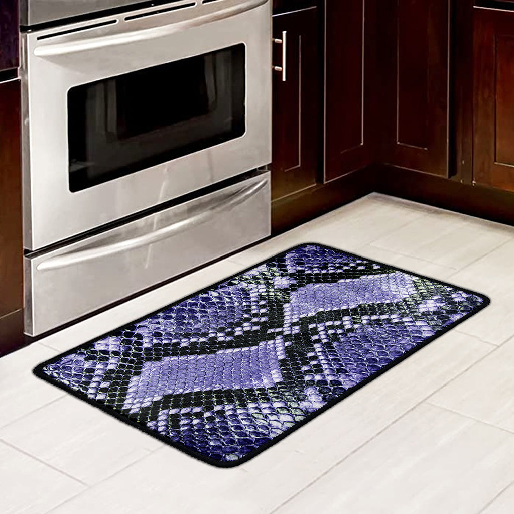 Blue And Black Snakeskin Print Kitchen Mat