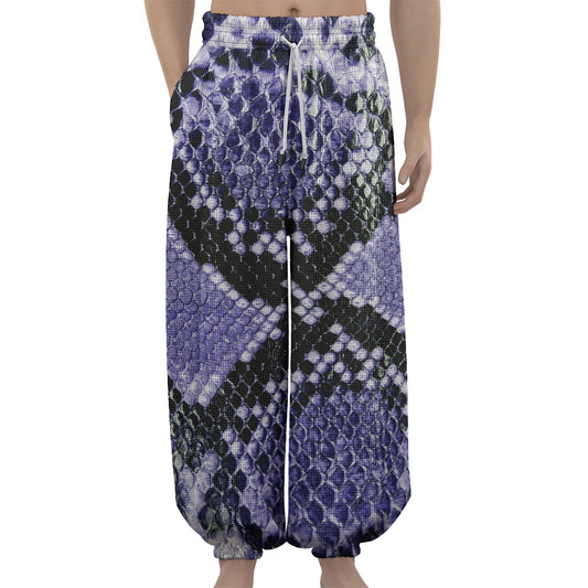 Blue And Black Snakeskin Print Lantern Pants